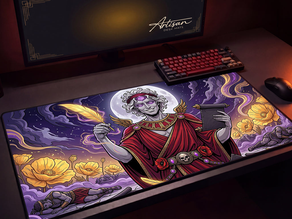 Hypnos Desk Mat, Greek God of Sleep Mythology Mousepad, XL Neoprene Dark Fantasy Dream God