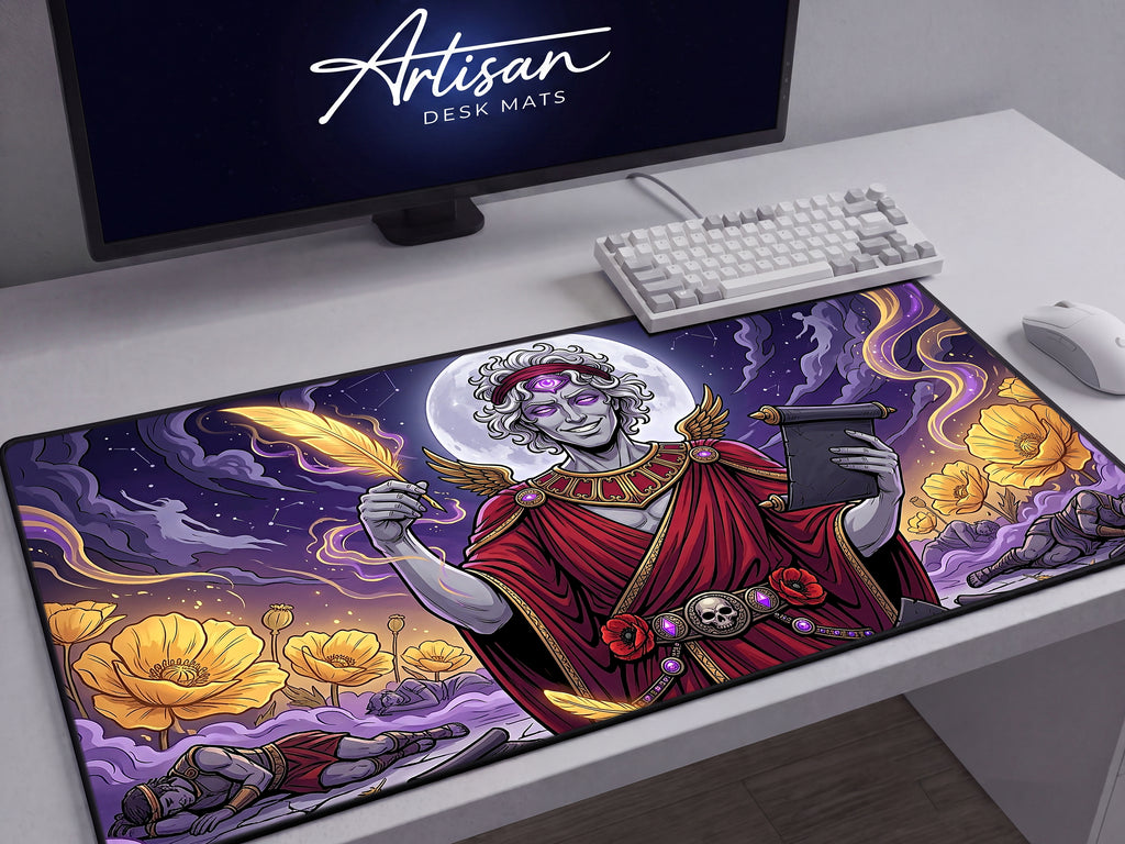 Hypnos Desk Mat, Greek God of Sleep Mythology Mousepad, XL Neoprene Dark Fantasy Dream God