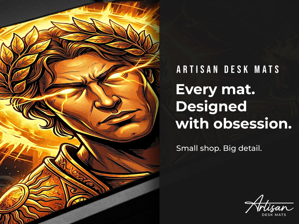 Apollo Desk Mat, Greek God Mythology Mousepad, XL Neoprene Dark Fantasy Sun God