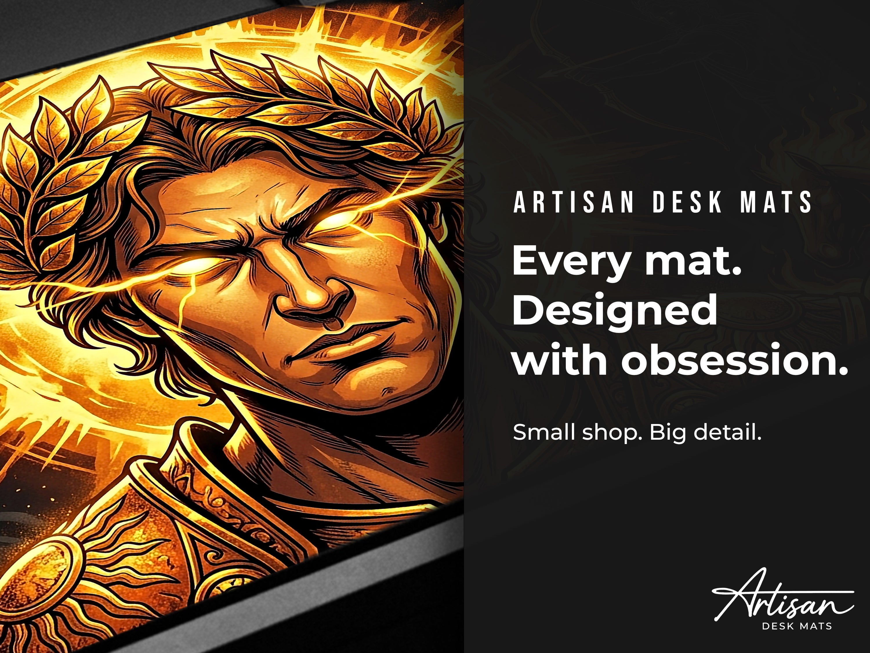 Apollo Desk Mat, Greek God Mythology Mousepad, XL Neoprene Dark Fantasy Sun God