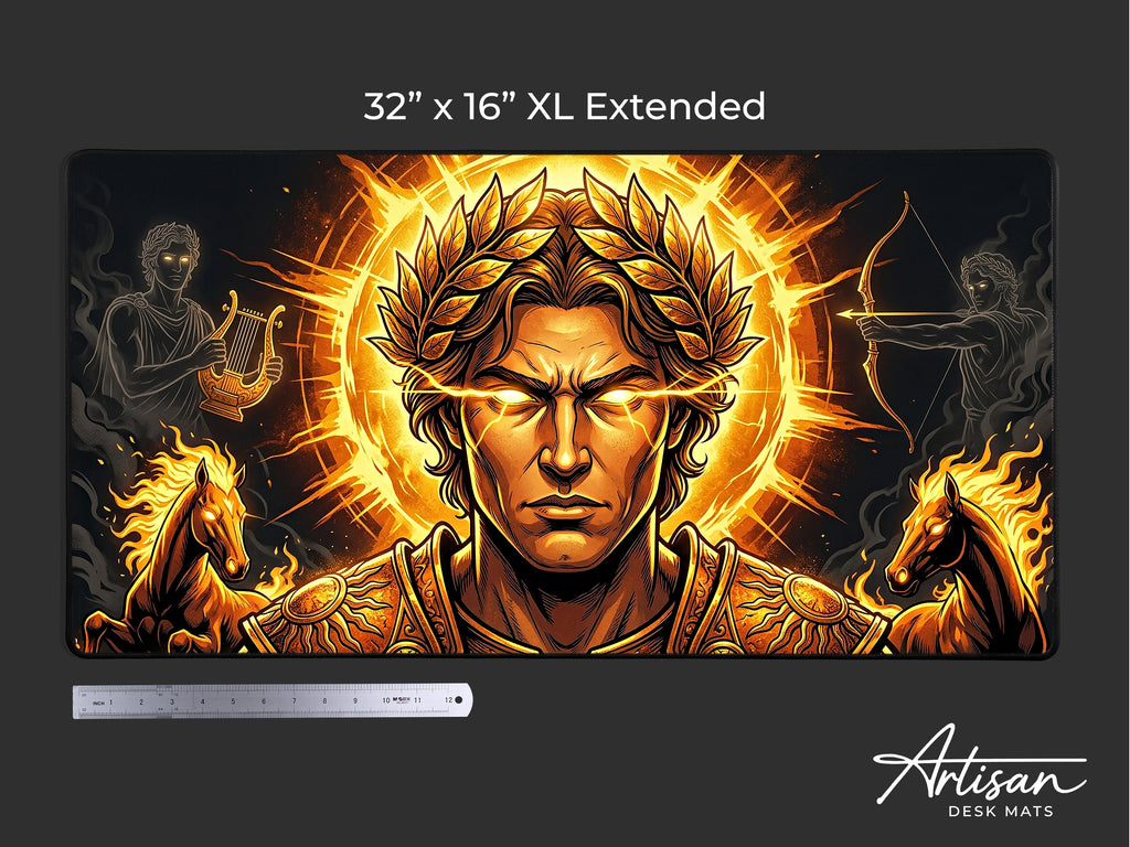 Apollo Desk Mat, Greek God Mythology Mousepad, XL Neoprene Dark Fantasy Sun God