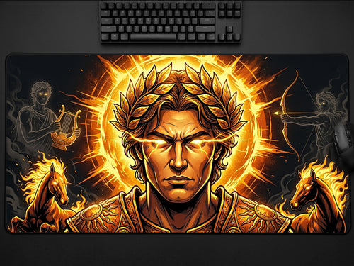 Apollo Desk Mat, Greek God Mythology Mousepad, XL Neoprene Dark Fantasy Sun God