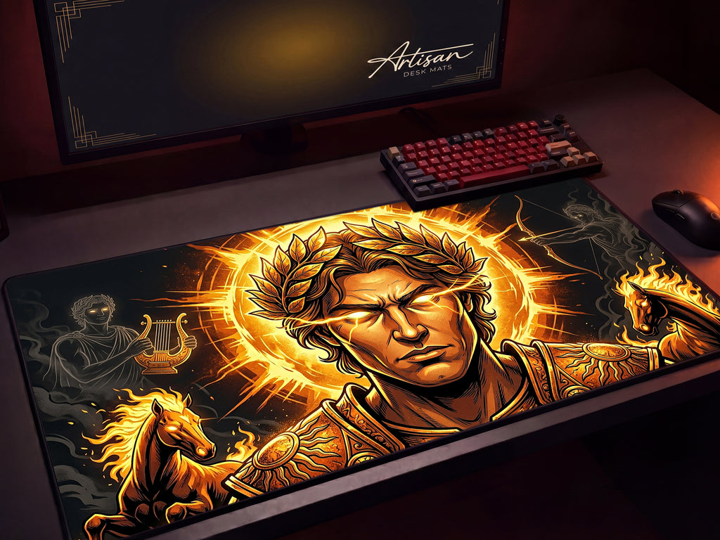 Apollo Desk Mat, Greek God Mythology Mousepad, XL Neoprene Dark Fantasy Sun God