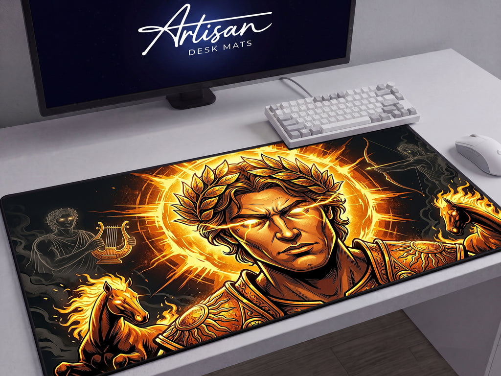 Apollo Desk Mat, Greek God Mythology Mousepad, XL Neoprene Dark Fantasy Sun God