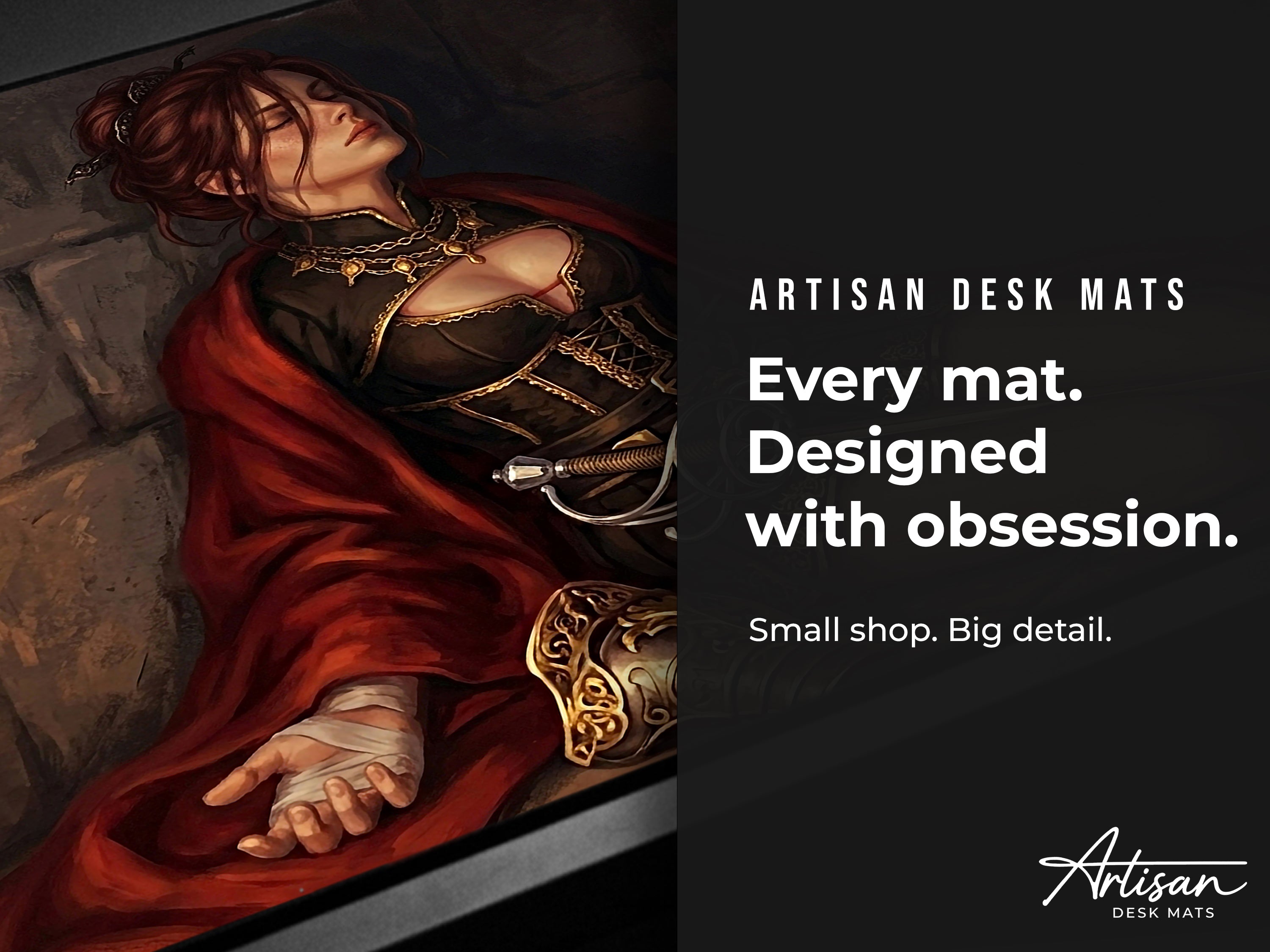 Damiane Desk Mat, Crimson Desert Gaming Mousepad XL Neoprene, Dark Fantasy Rapier Duelist