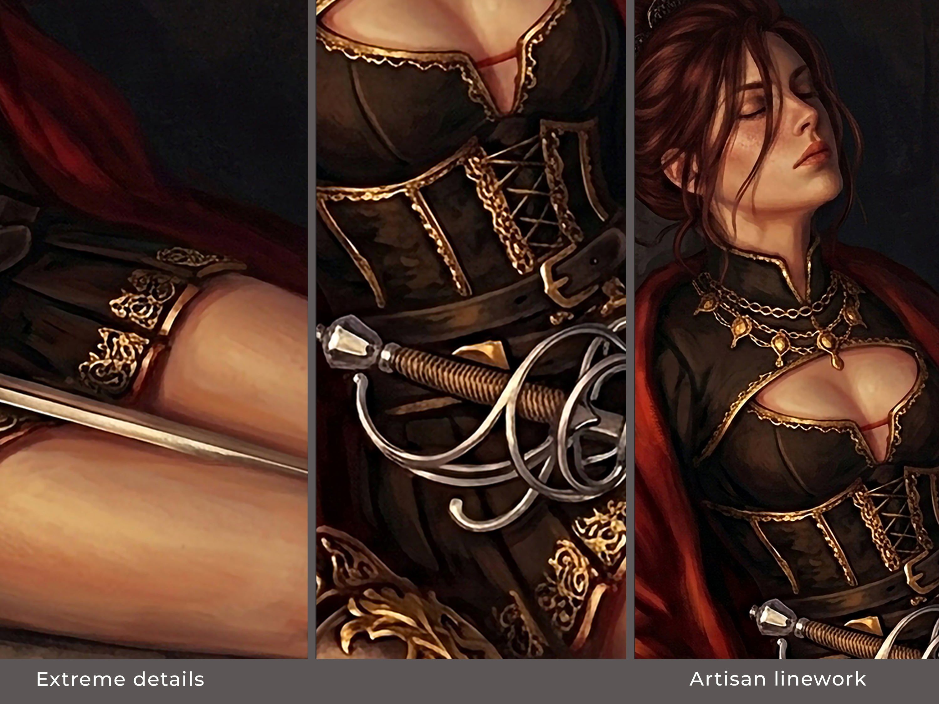 Damiane Desk Mat, Crimson Desert Gaming Mousepad XL Neoprene, Dark Fantasy Rapier Duelist