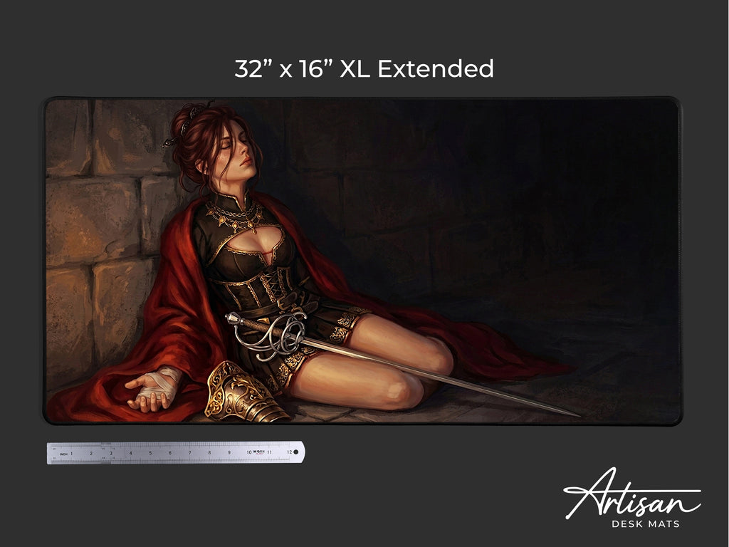 Damiane Desk Mat, Crimson Desert Gaming Mousepad XL Neoprene, Dark Fantasy Rapier Duelist