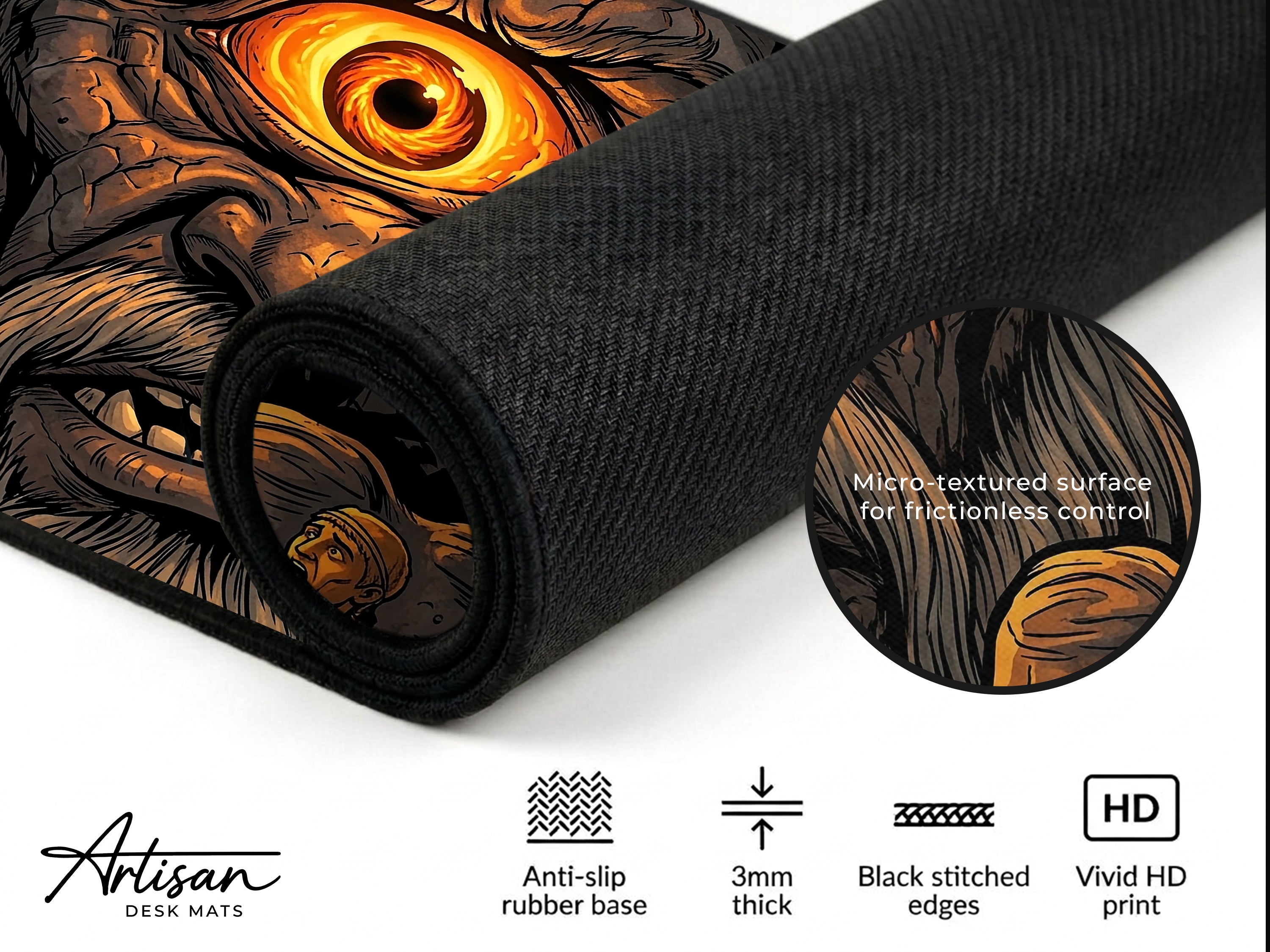 Polyphemus Desk Mat, Greek Mythology Gaming Mousepad, XL Neoprene Dark Fantasy Cyclops
