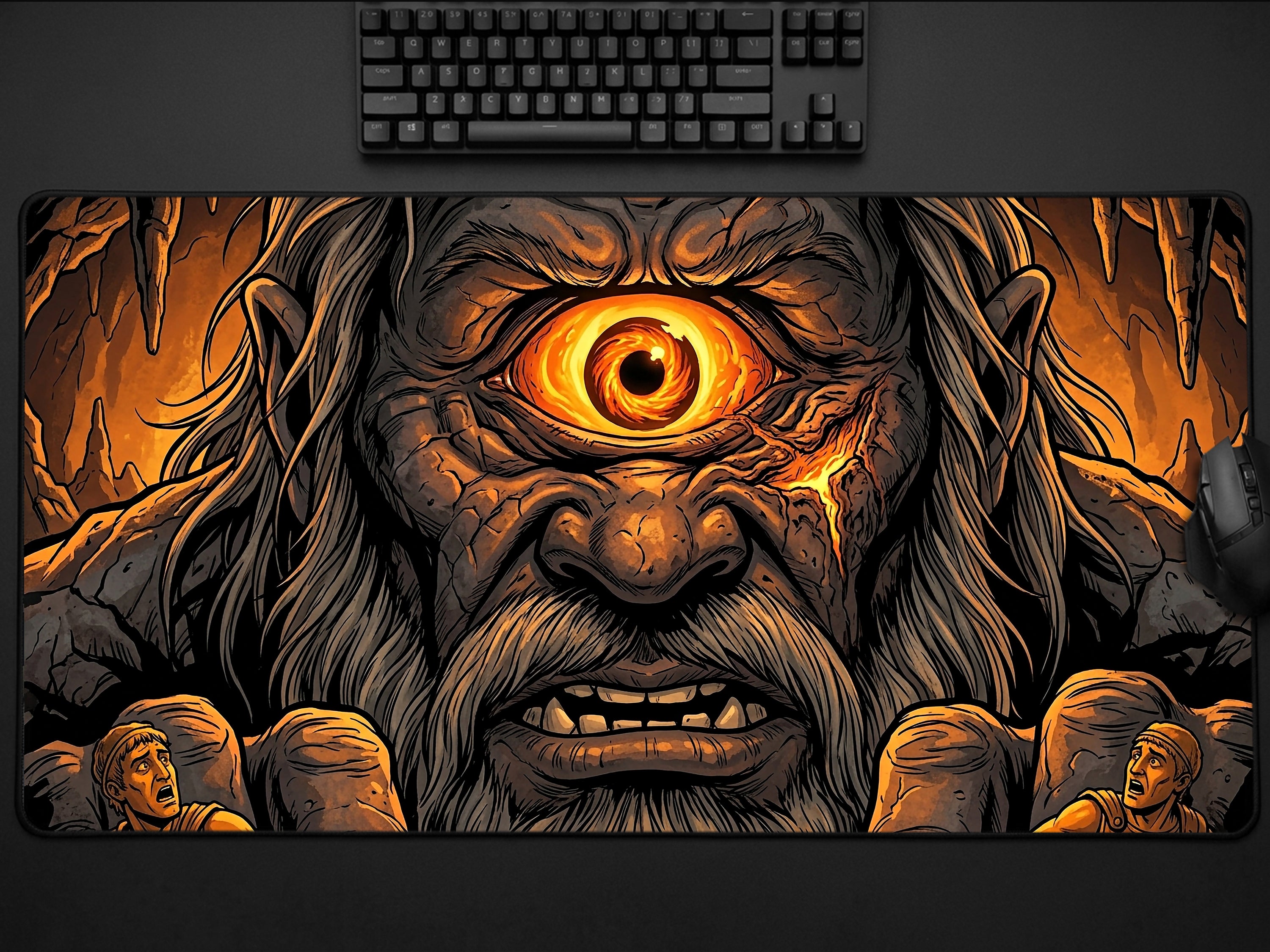 Polyphemus Desk Mat, Greek Mythology Gaming Mousepad, XL Neoprene Dark Fantasy Cyclops
