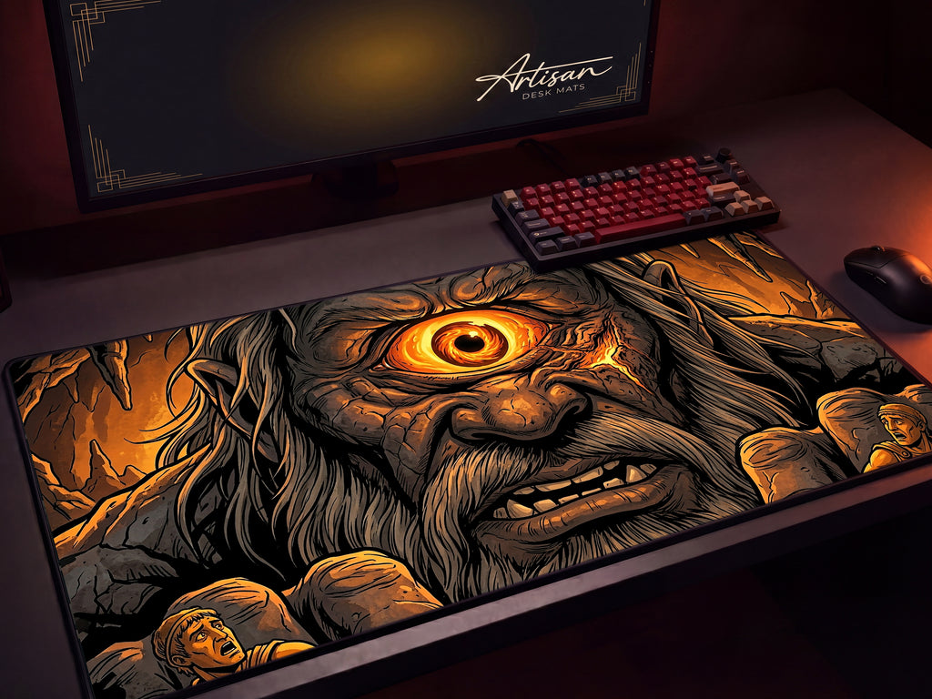 Polyphemus Desk Mat, Greek Mythology Gaming Mousepad, XL Neoprene Dark Fantasy Cyclops