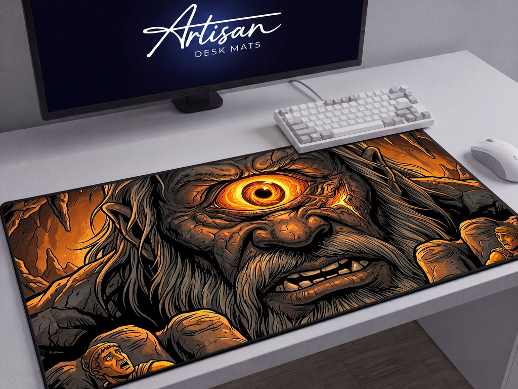 Polyphemus Desk Mat, Greek Mythology Gaming Mousepad, XL Neoprene Dark Fantasy Cyclops