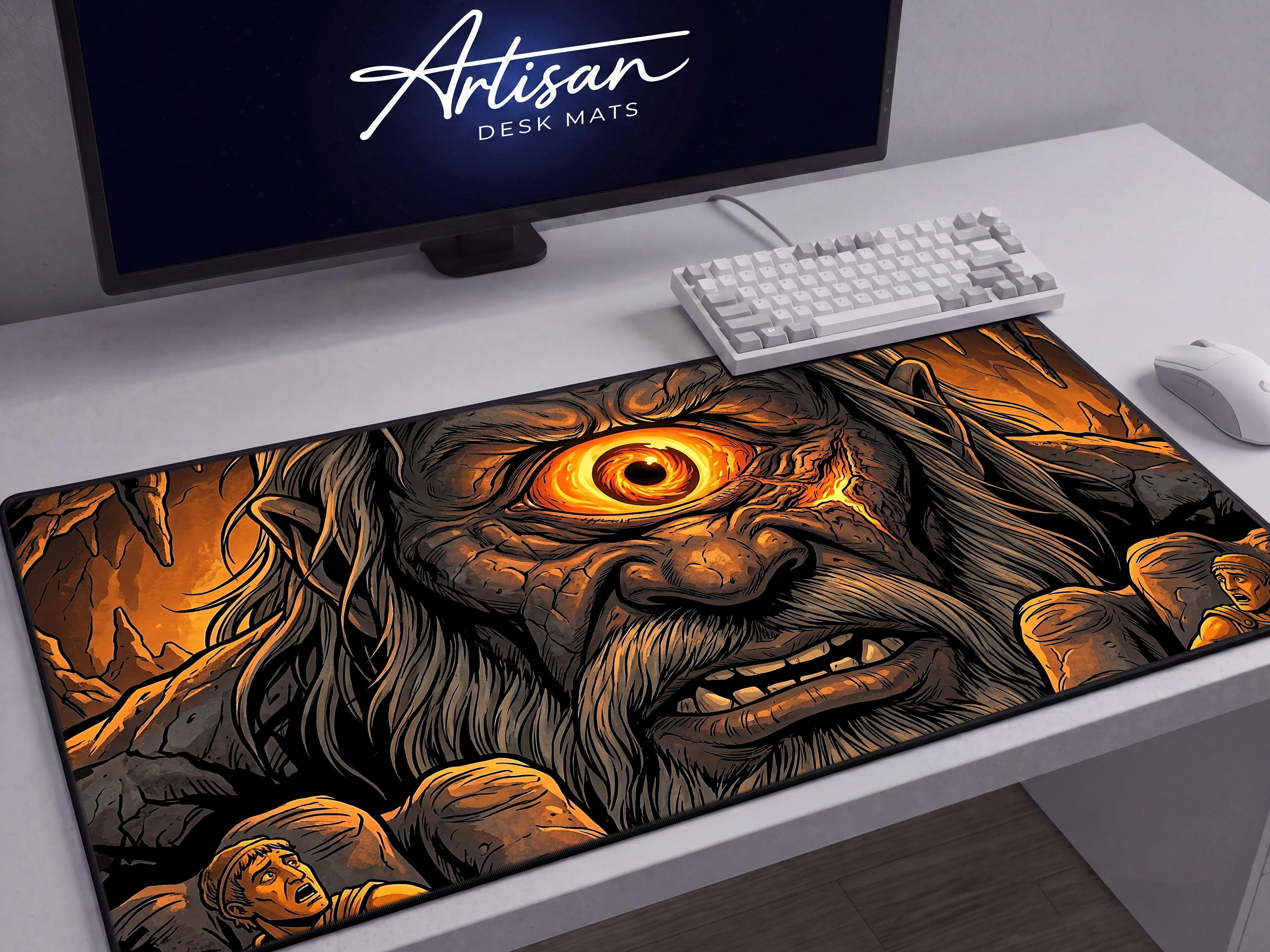 Polyphemus Desk Mat, Greek Mythology Gaming Mousepad, XL Neoprene Dark Fantasy Cyclops